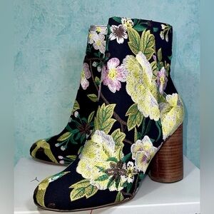 Sole Society Black Floral Embroidered Ankle Boots Pink Yellow Green